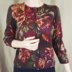 Richly Colored Floral Cardigan, Sz S Brown / Multi NWT